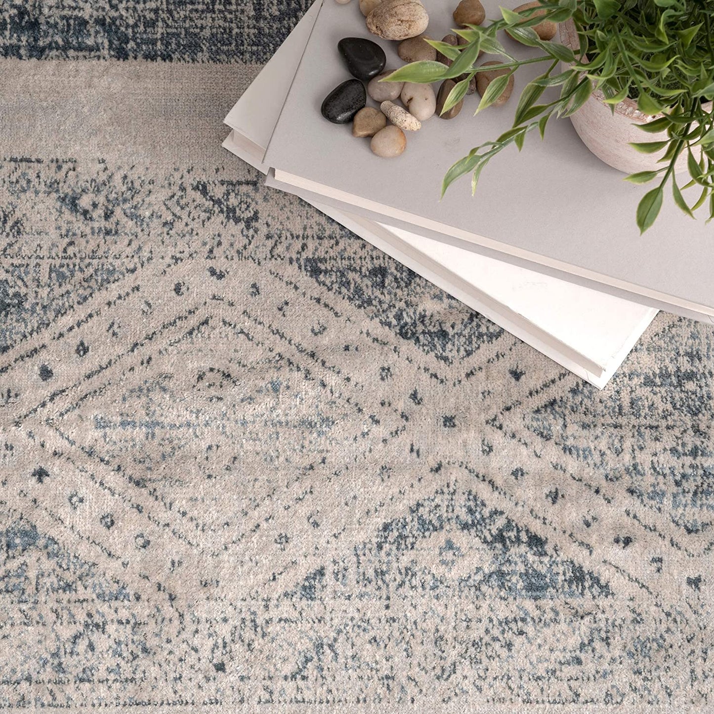 Roseline Vintage Tribal Area Rug, Blue