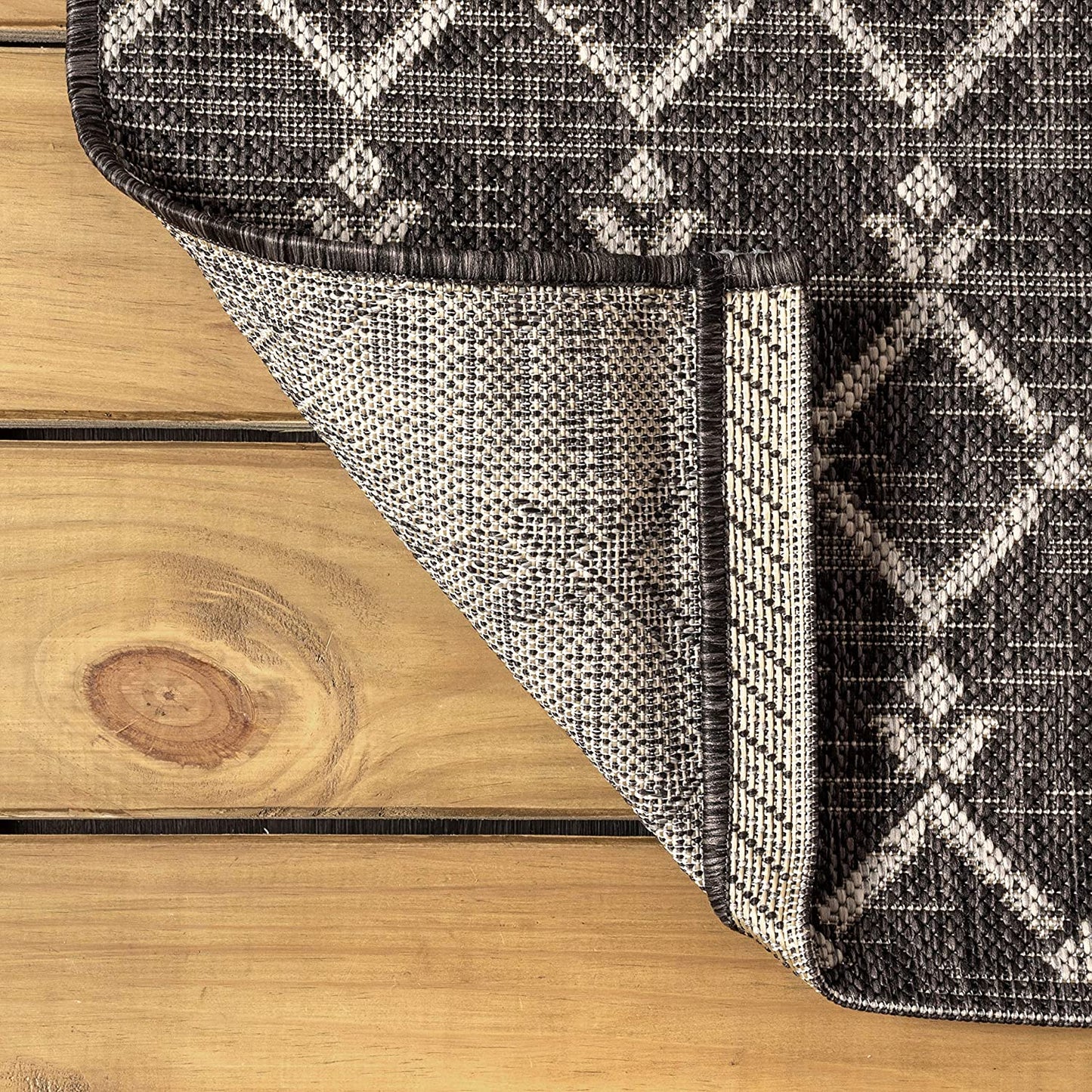 Moroccan Geometric Textured Weave Indoor/Outdoor Black/Gray Area Rug