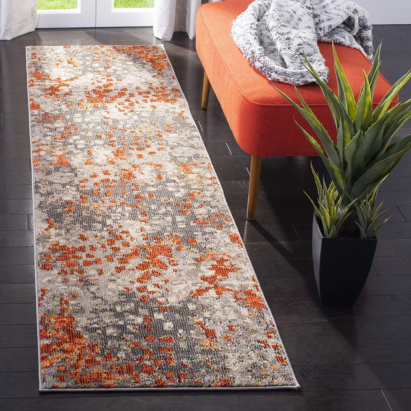 Abstract Grey Orange Soft Area Rug