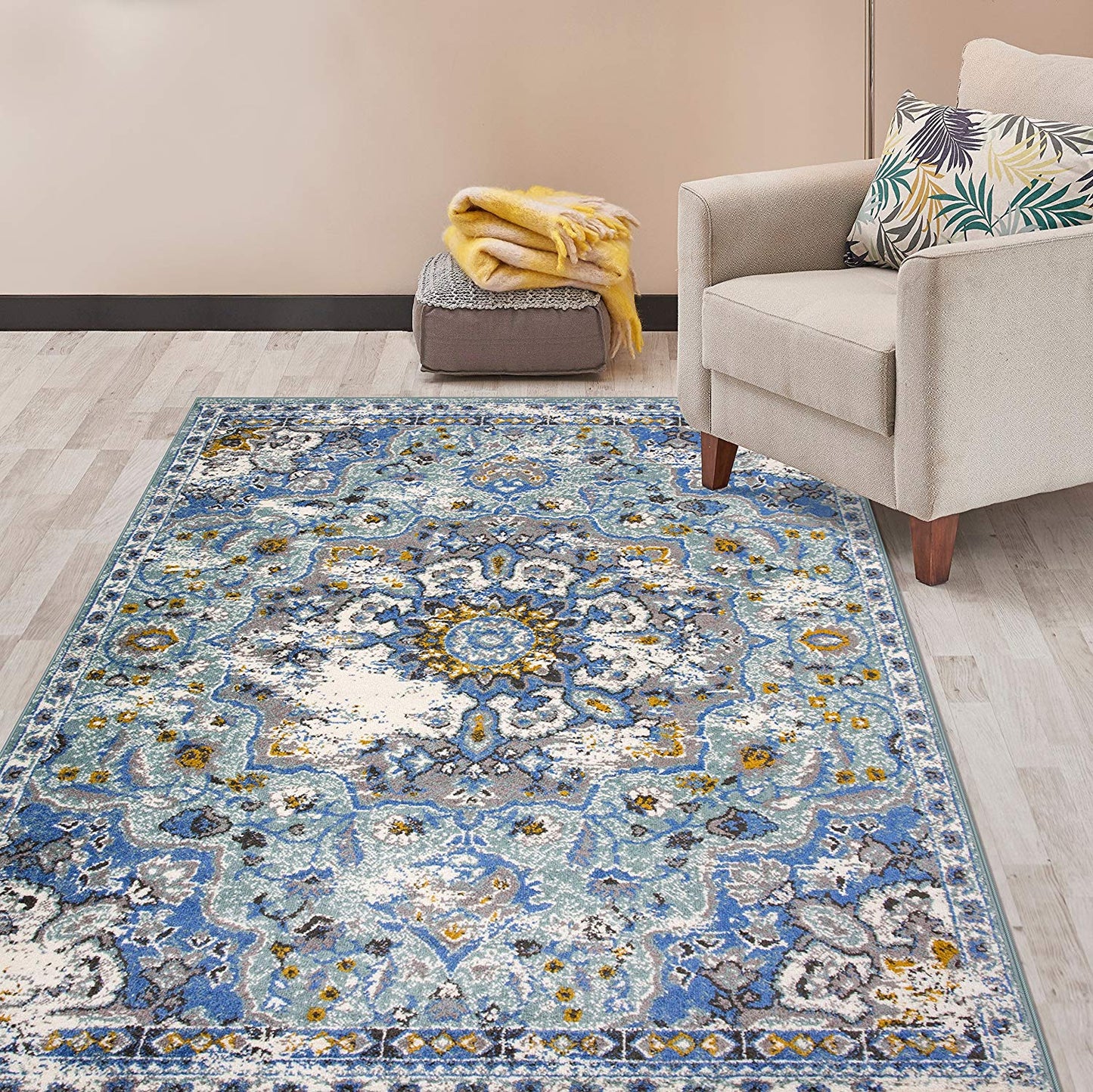 Traditional Distressed Blue Gray Area Rug