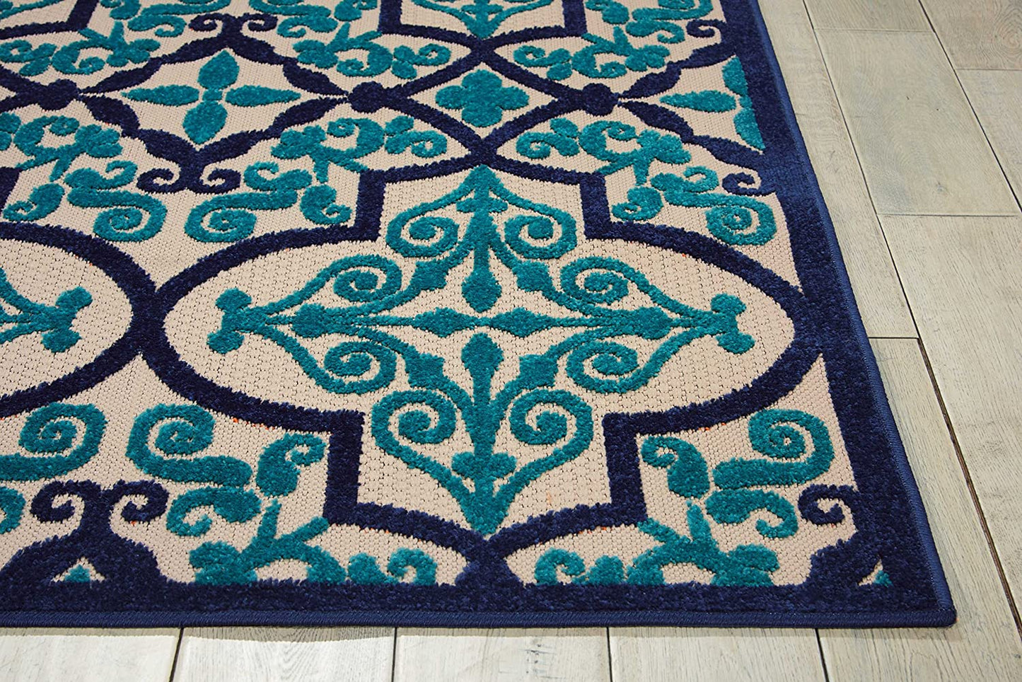 Aloha Indoor Outdoor Navy Aqua Moroccan Area Rug