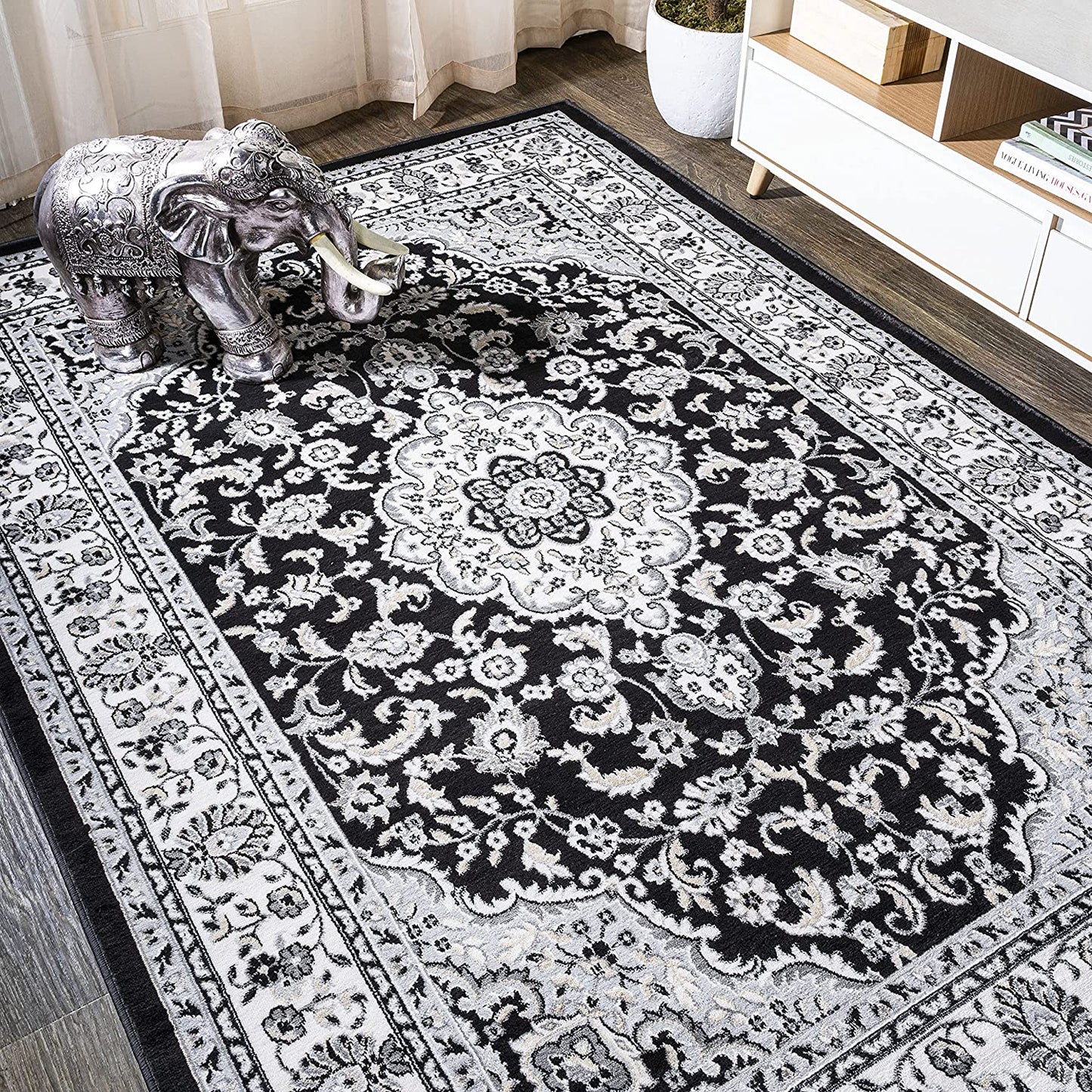 Palmette Modern Persian Floral Soft Area Rug  Blue/Navy