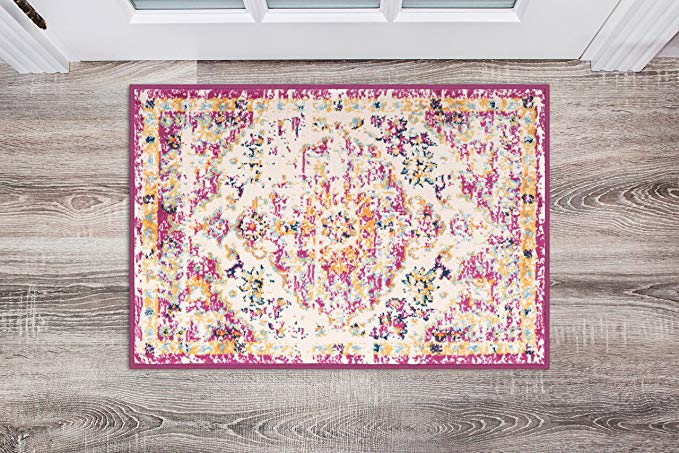 Vintage Medallion Soft Ivory Pink Area Rug