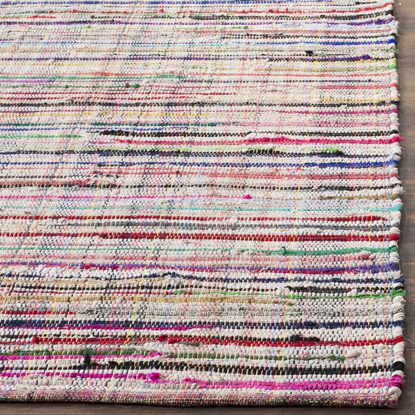 Hand-Woven Ivory and Multi Flatweave Cotton Area Rug