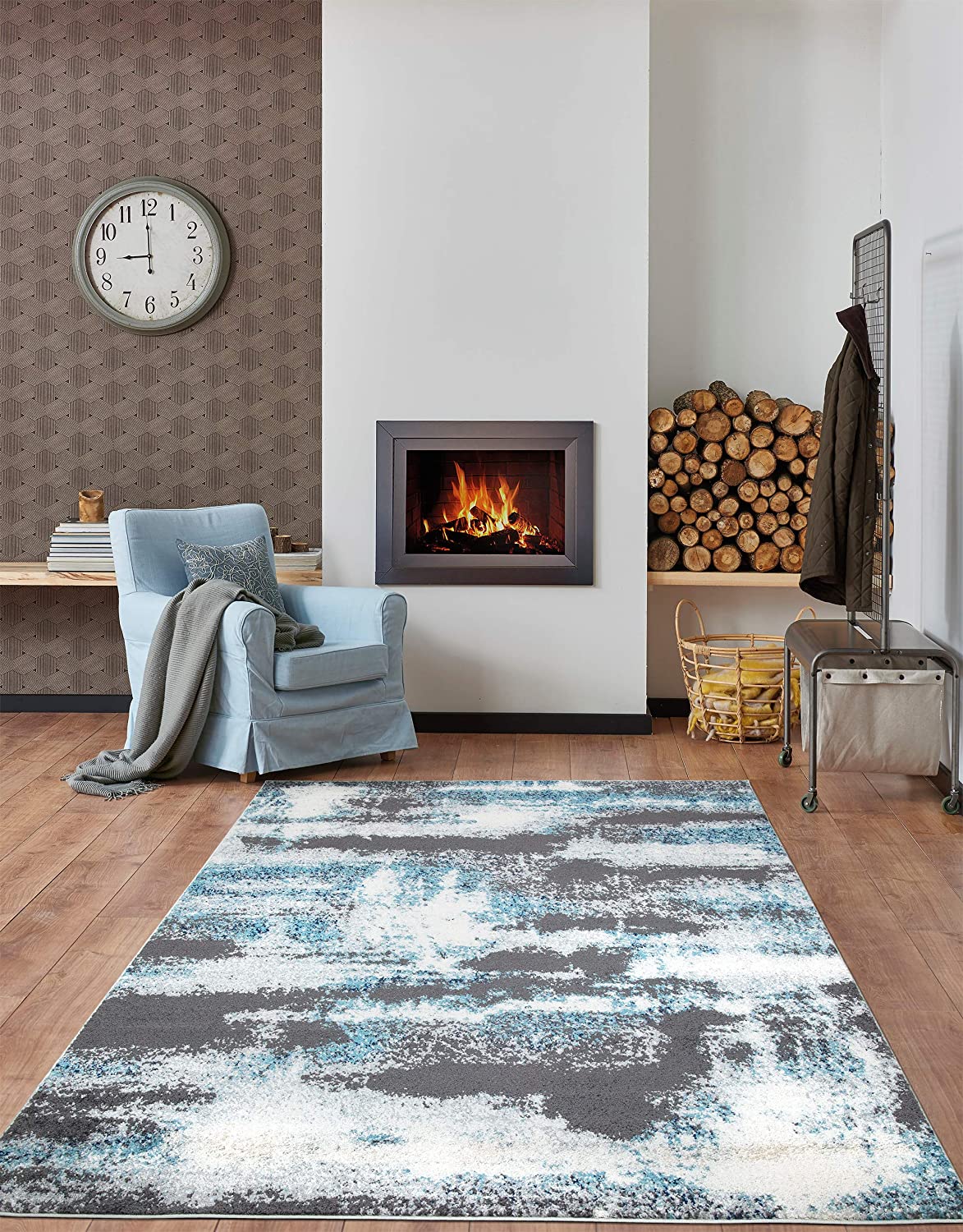 Abstract Soft Area Rug Gray Blue