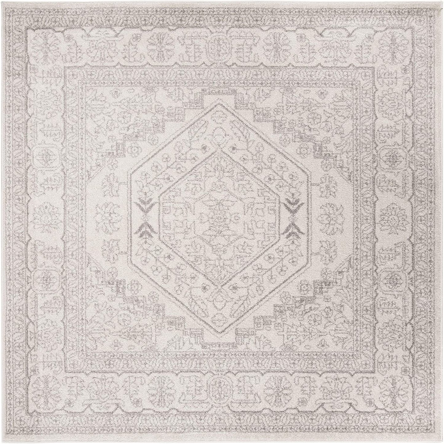 Oriental Vintage Distressed Medallion Ivory/Silver Soft Area Rug