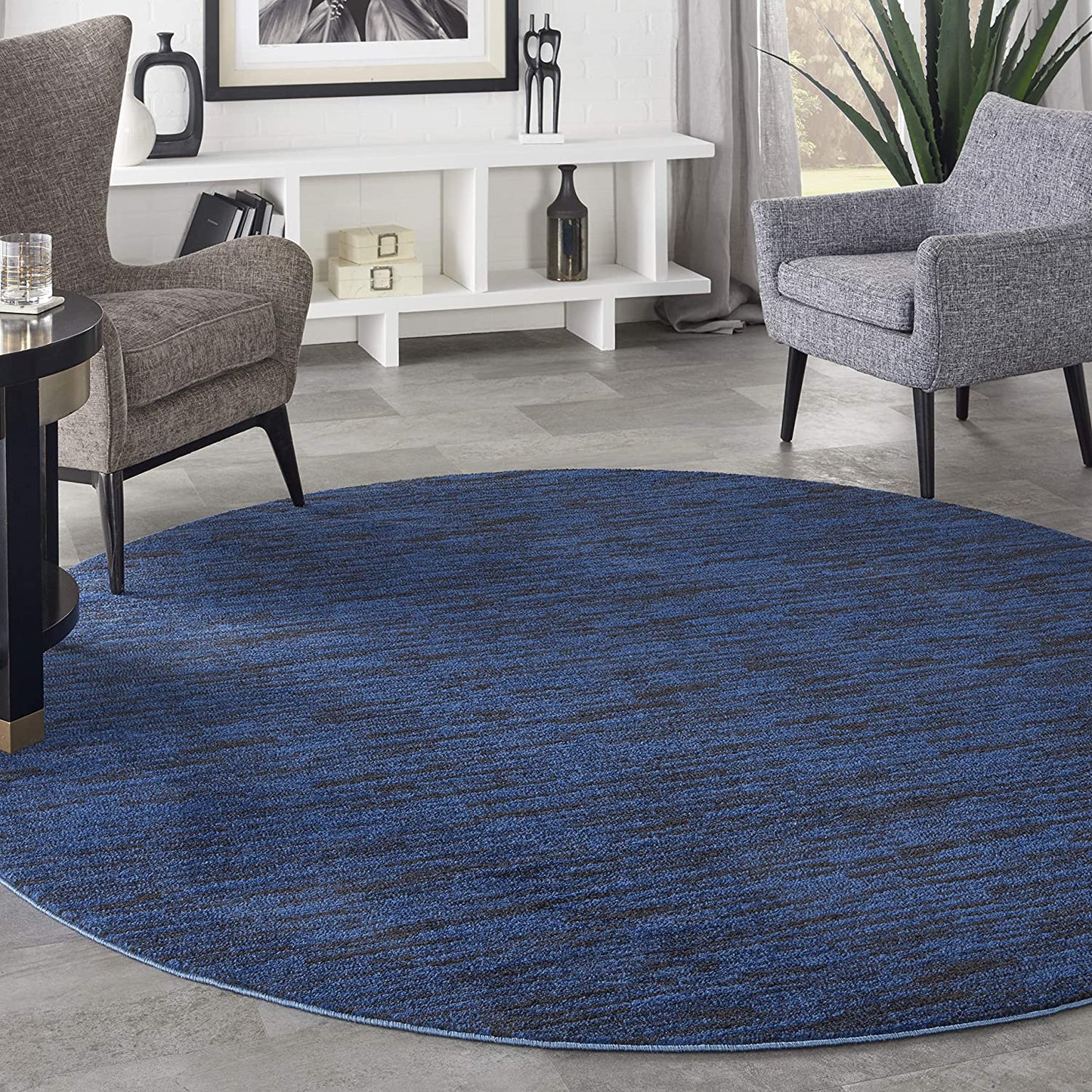 Solid Contemporary Midnight Blue Indoor/Outdoor Area Rug