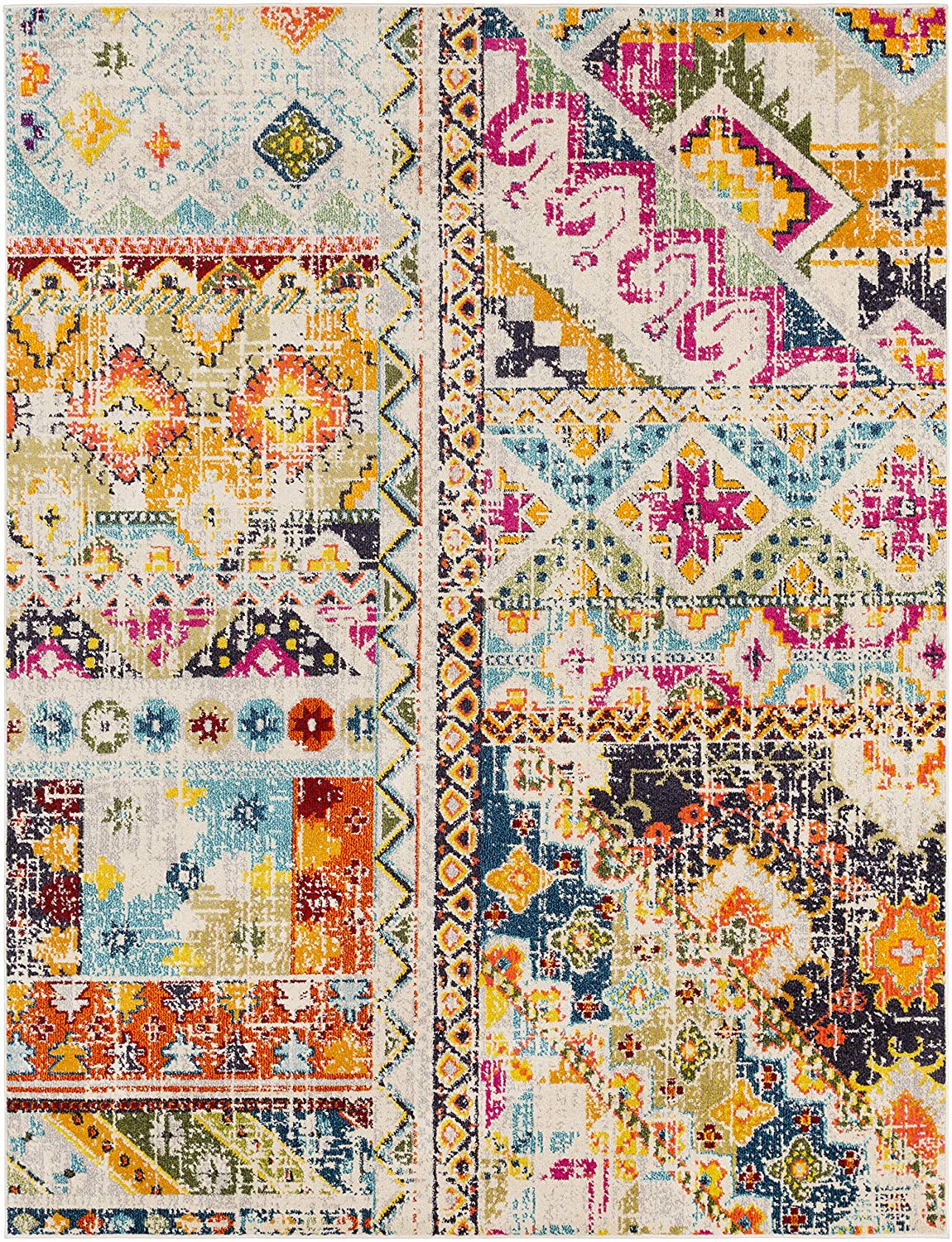 Modern Soft Area Rug Ivory Multi