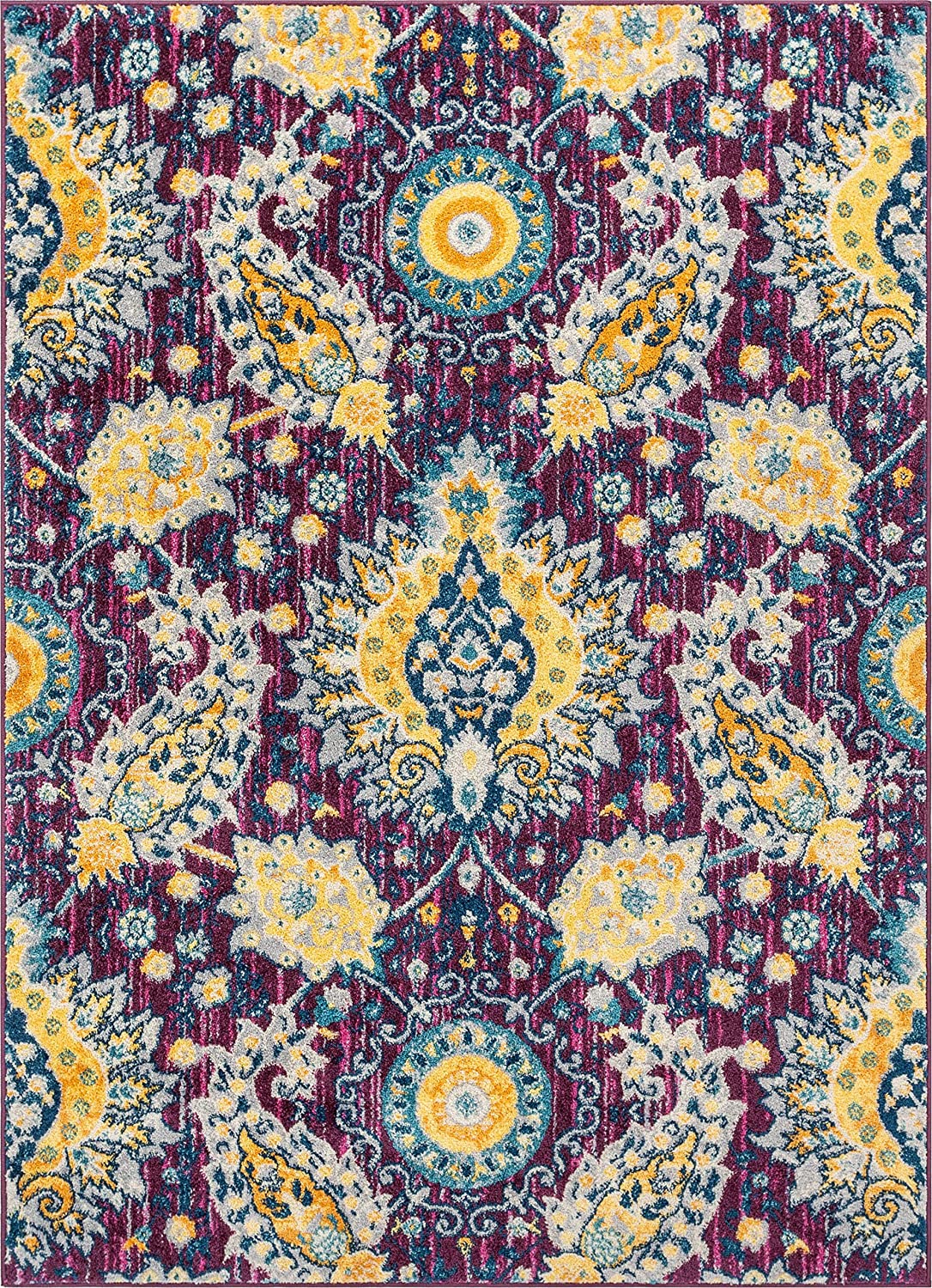 Mystic Ash Lavender Bohemian Floral Distressed Area Rug