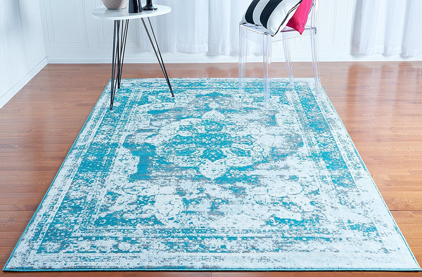 Vintage Distressed Turquoise Blue Area Rugs
