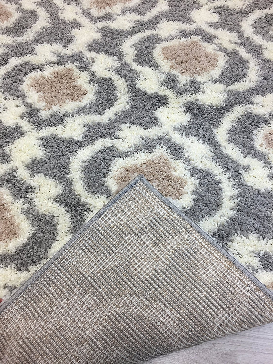 Trellis Gray/Grey Cream Shag Area Rug