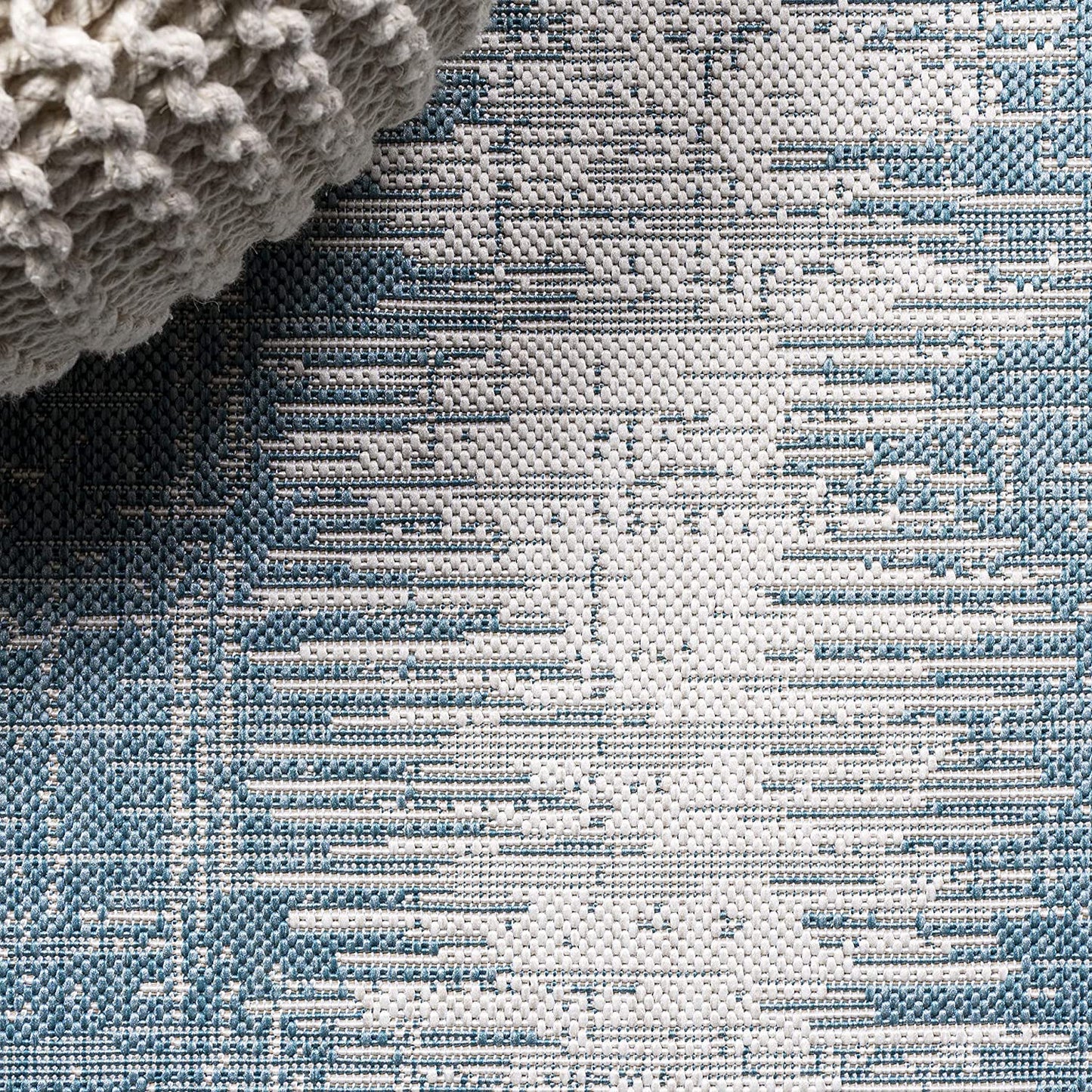 Scandi Minimalist Indoor/Outdoor Border Aqua/Ivory Soft Area Rug