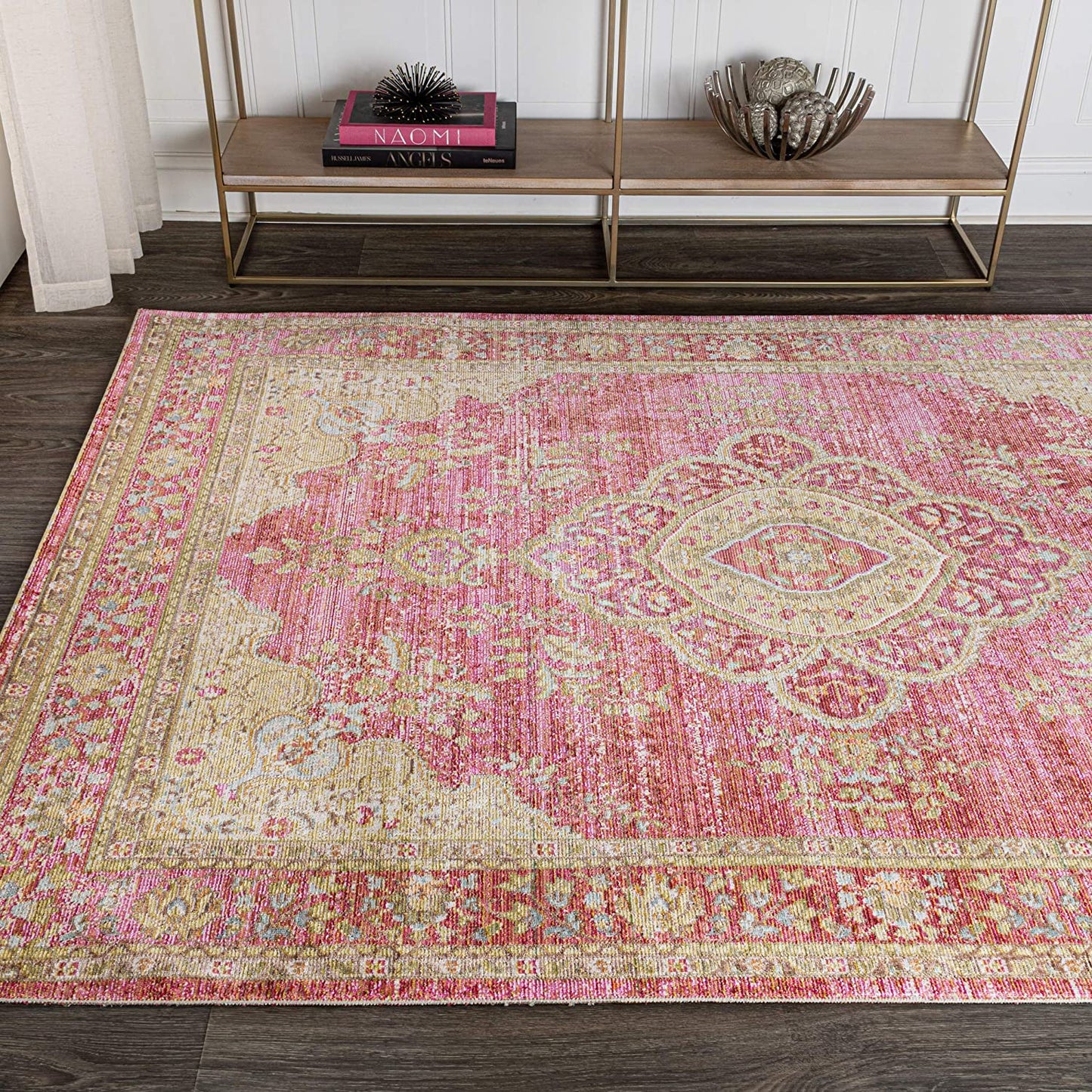 Khilana Floral Medallion Soft Rug, Deep Rose/Ivory