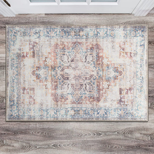 Bohemian Distressed Stain Resistant Flat Weave Eco Friendly Premium Recycled Machine Washable Area Rug 2'1"x3' Rust