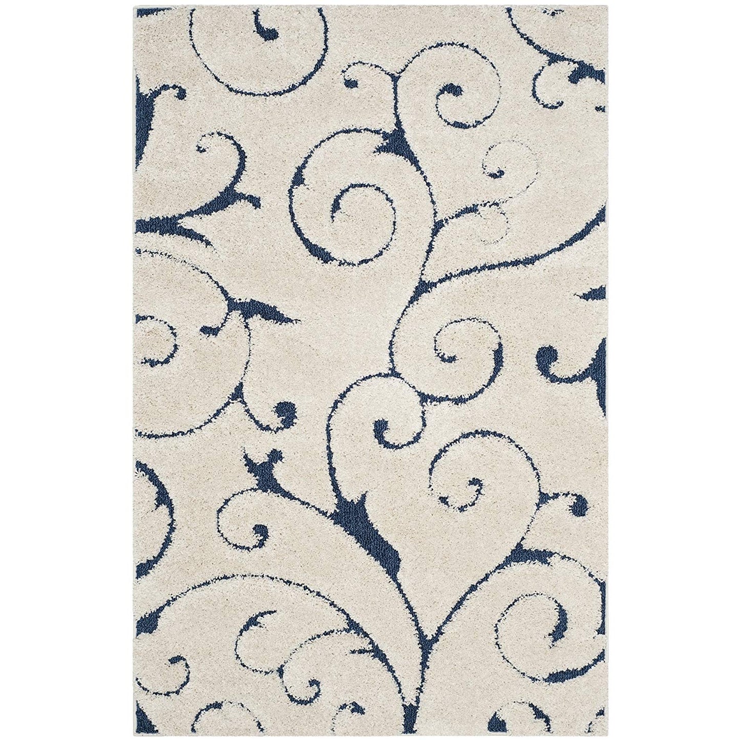 Premium Swirl Thick Plush Cream Blue Shag Rug
