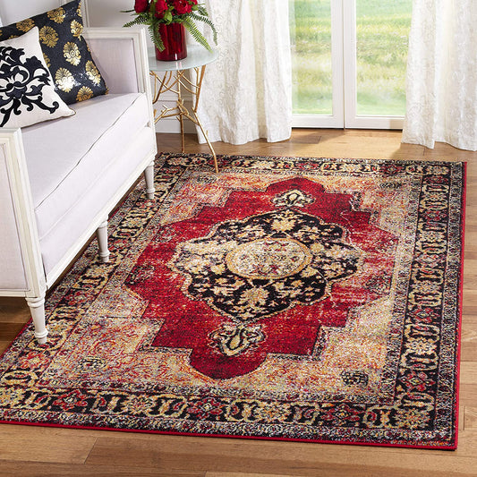 Oriental Antiqued Red and Multi Area Rug