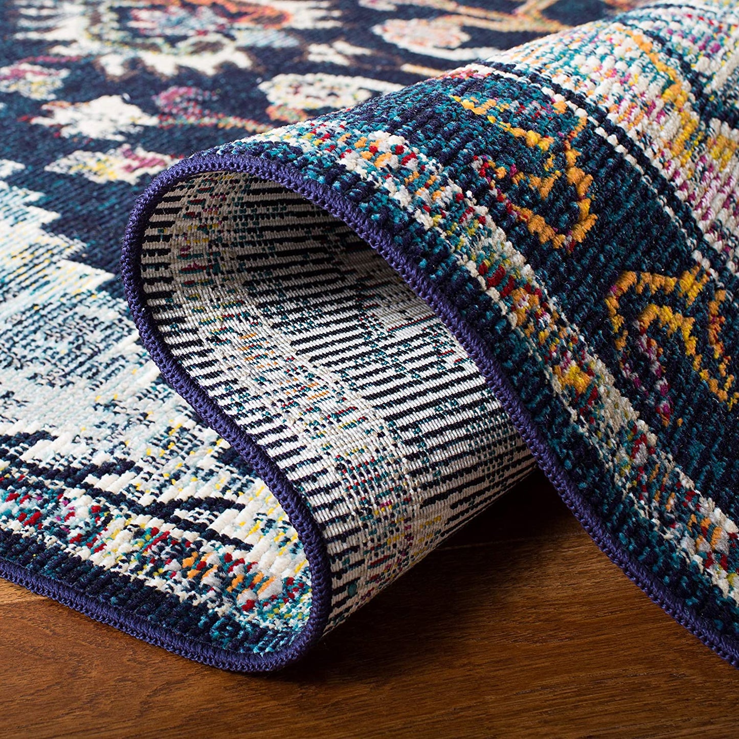 Oriental Medallion Distressed Area Rug, Navy / Fuchsia