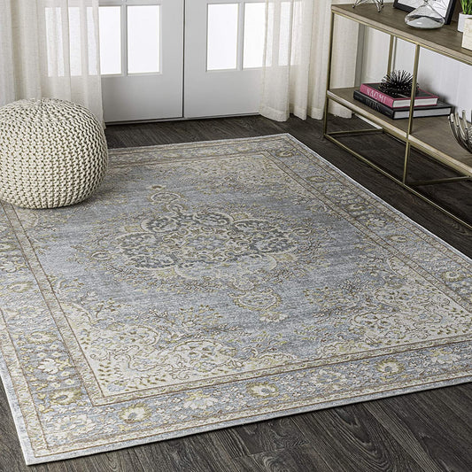 Goa Floral Medallion Traditional Light Blue/Ivory Soft Area Rug