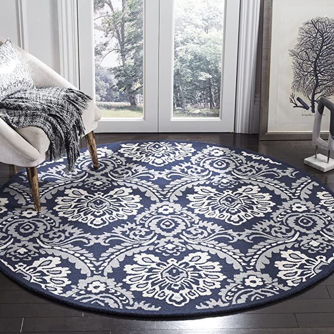 Handmade Premium Wool Area Rug, Navy / Ivory