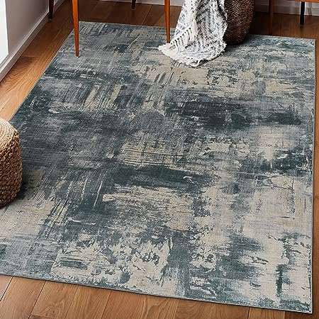 Non-Shed - Eco-Friendly, Machine Washable Rug - Stain Resistant, Made from Premium Recycled Fibers - Abstract Contemporary - Blue, 2'6" x 6'