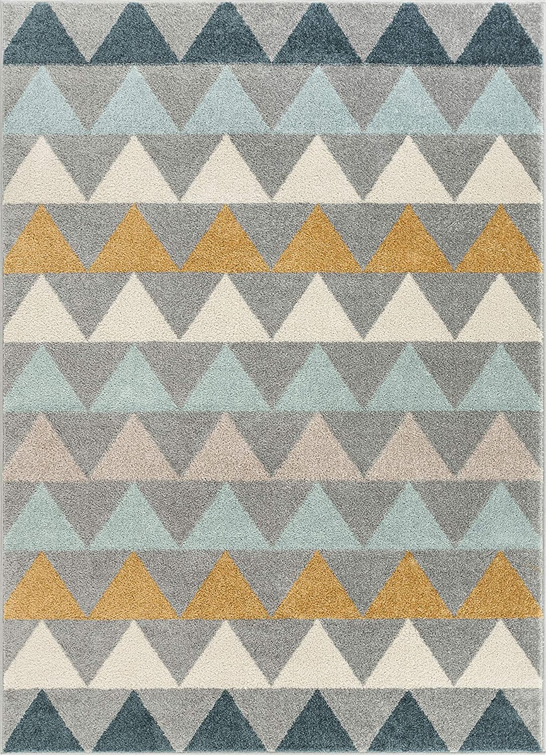 Triangles Geometric Grey Gold Area Rug