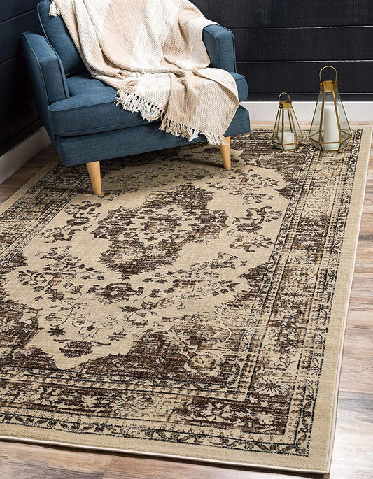 Vintage Traditional Beige Brown Area Rug