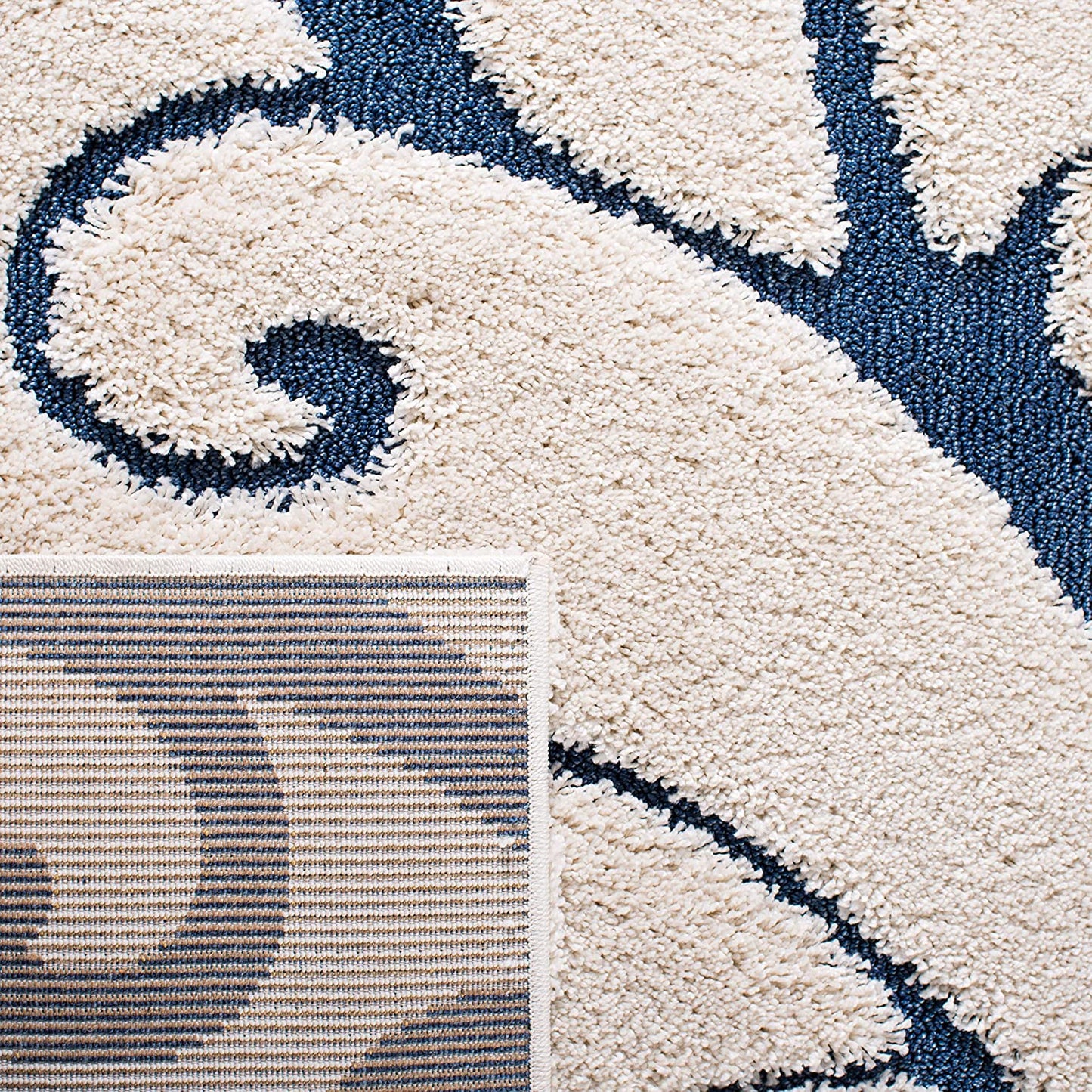 Premium Swirl Thick Plush Cream/Blue Area Shag Rug