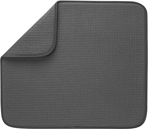 Absorbent, Reversible Microfiber Dish Mat Value Pack, 16 Inch x 18 Inch, Black Mesh and Charcoal Mesh, 2 Pack