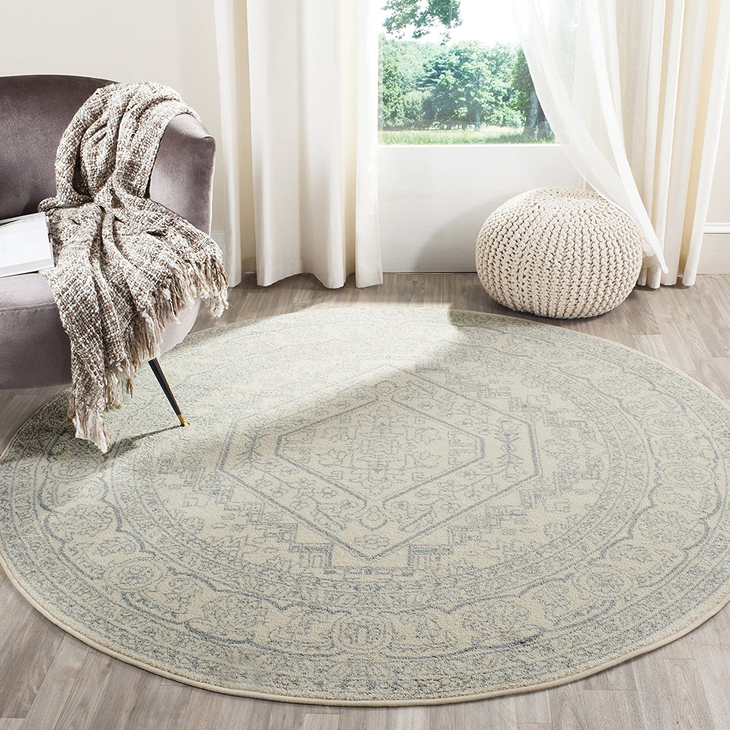 Oriental Vintage Distressed Medallion Ivory/Slate Soft Area Rug