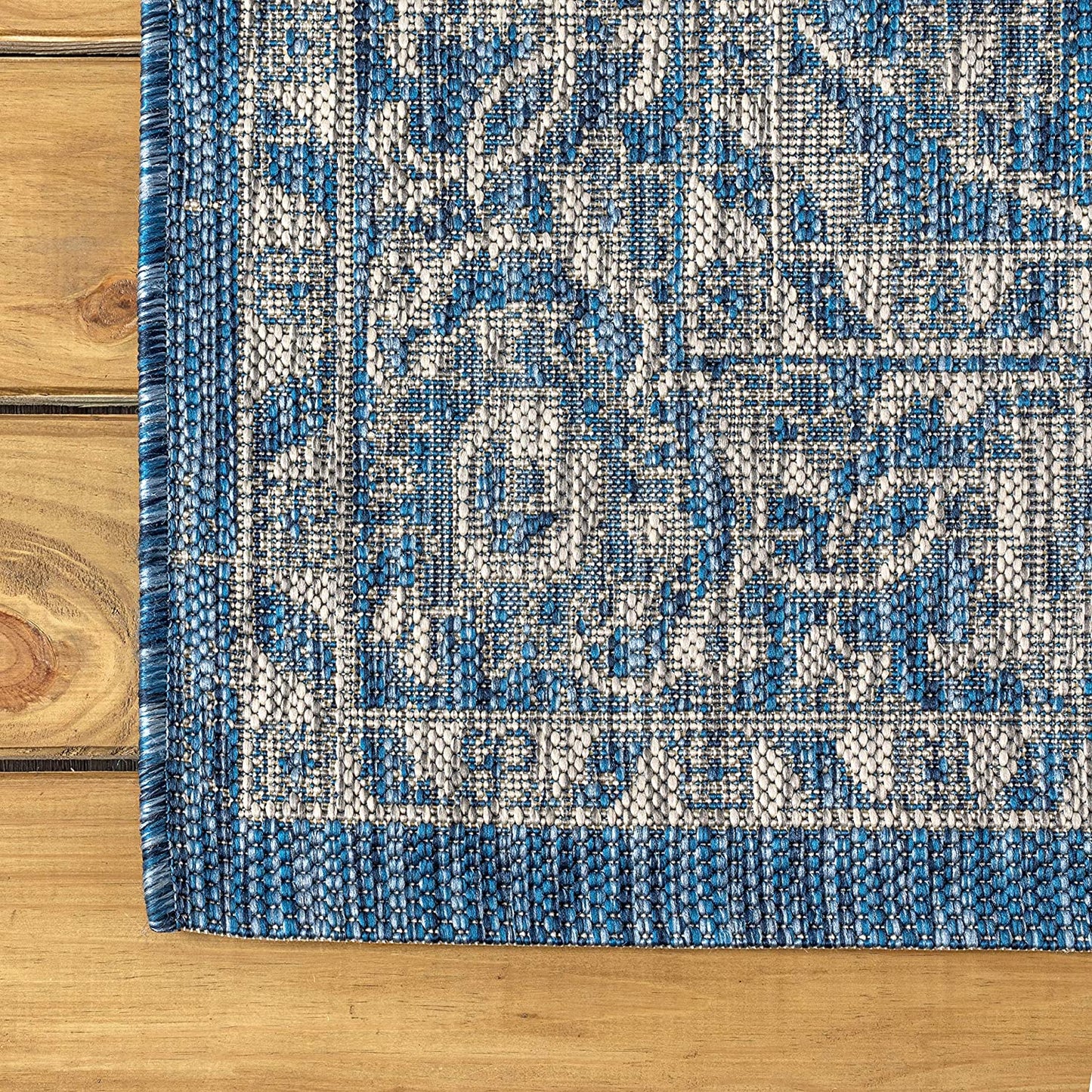 Palazzo Vine and Border Textured Weave Indoor/Outdoor Navy/Gray