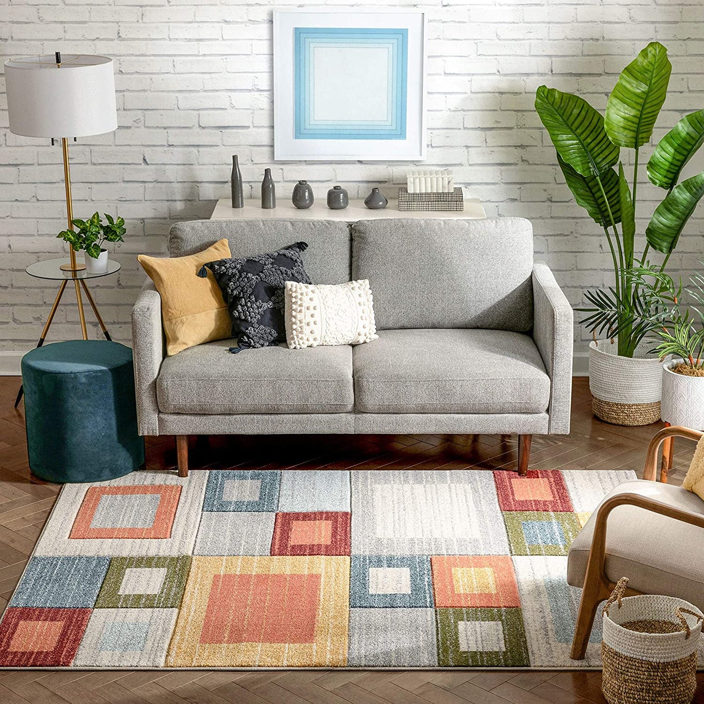 Multi Modern Geometric Boxes Pattern Area Rug