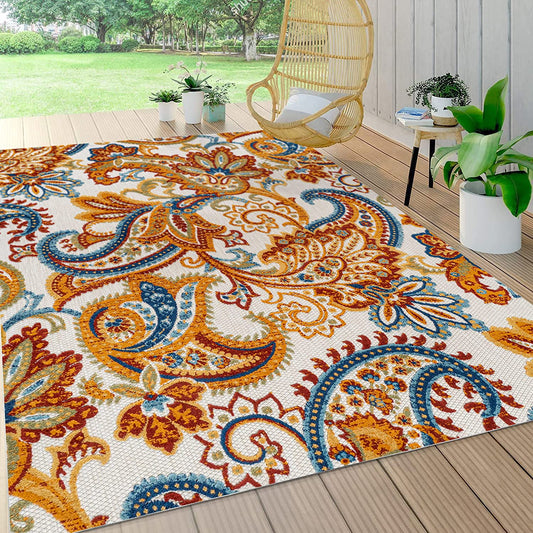Gordes Paisley Indoor/Outdoor Orange/Multi Rug