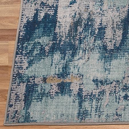Non-Shed - Eco-Friendly, Machine Washable Rug - Stain Resistant, Made from Premium Recycled Fibers - Abstract Contemporary - Blue, 2'6" x 6'