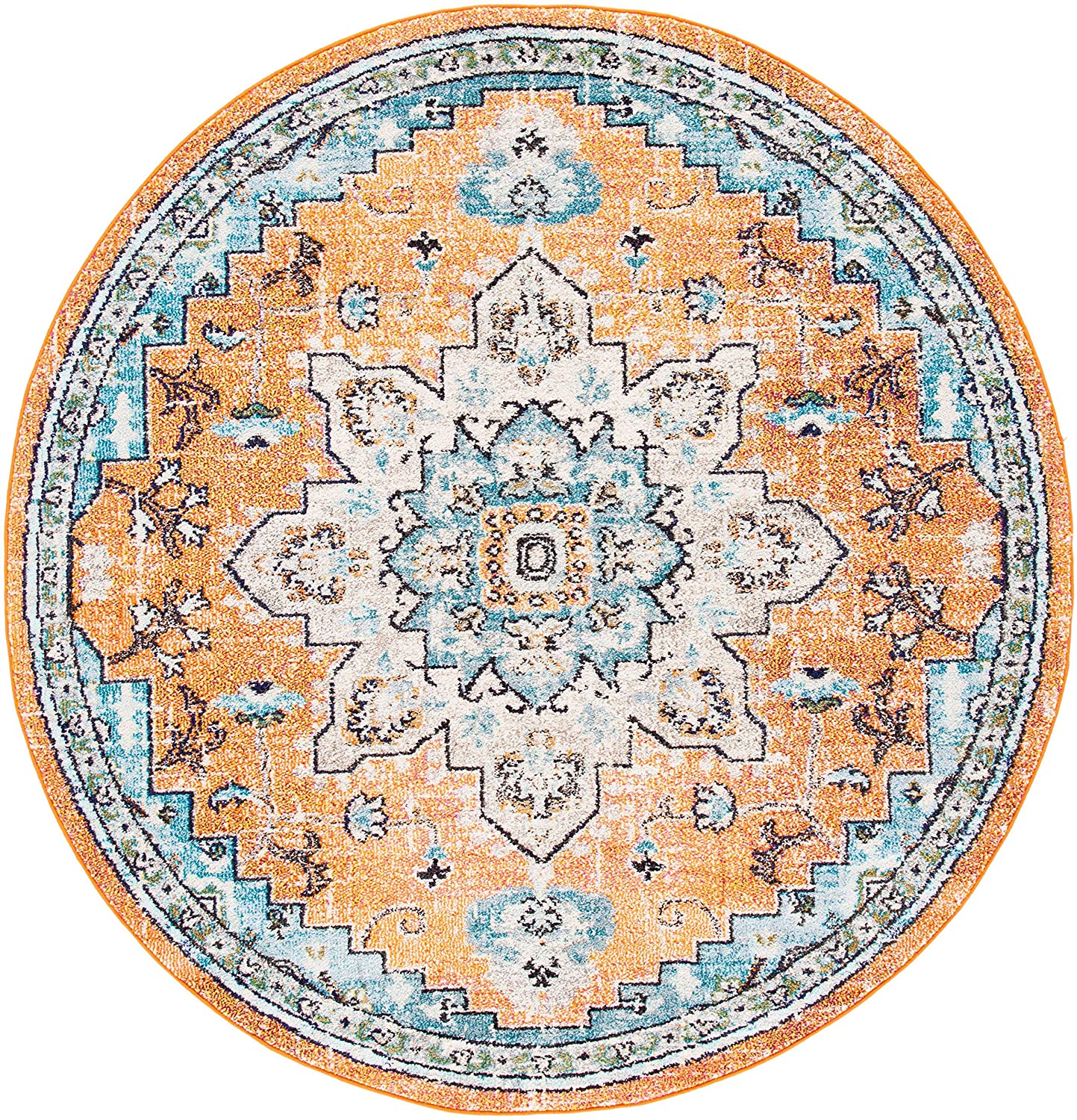 Boho Chic Medallion Distressed Soft Area Rug, Orange / Teal