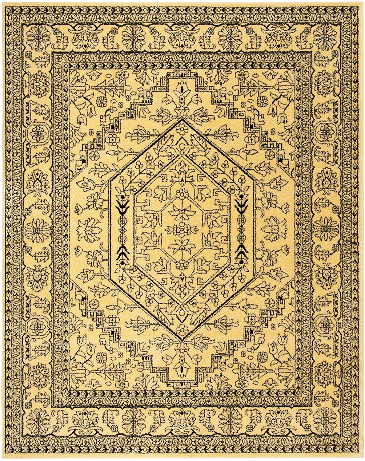 Oriental Vintage Distressed Medallion Gold/Black Soft Area Rug