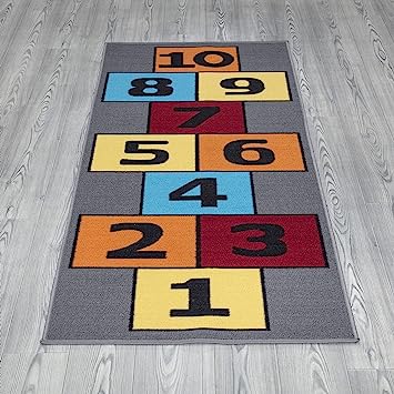 Machine Washable Wrinkle Free Abstract Hopscotch Design Cotton 3x6 Kid's Area Rug