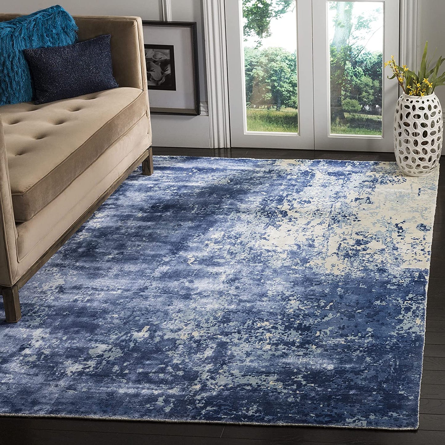 Mirage Collection MIR411A Handmade Modern Abstract Viscose Area Rug Aqua
