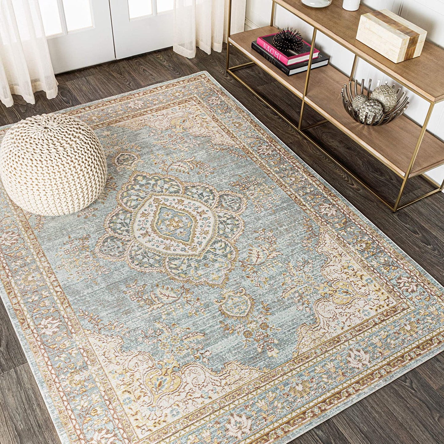 Khilana Floral Medallion Runner Rug, Chambray Blue/Ivory