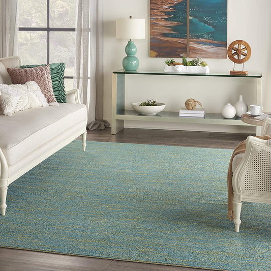 Solid Contemporary Blue Green Indorr/Outdorr Area Rug