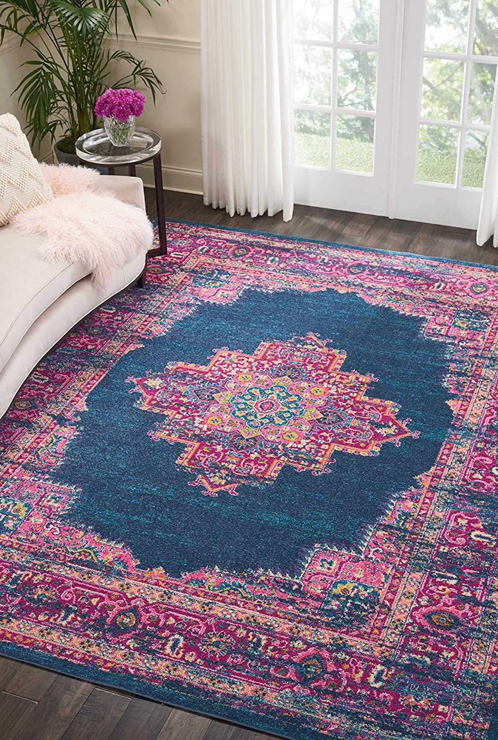 Passion Blue Fuchsia Boho Soft Area Rug