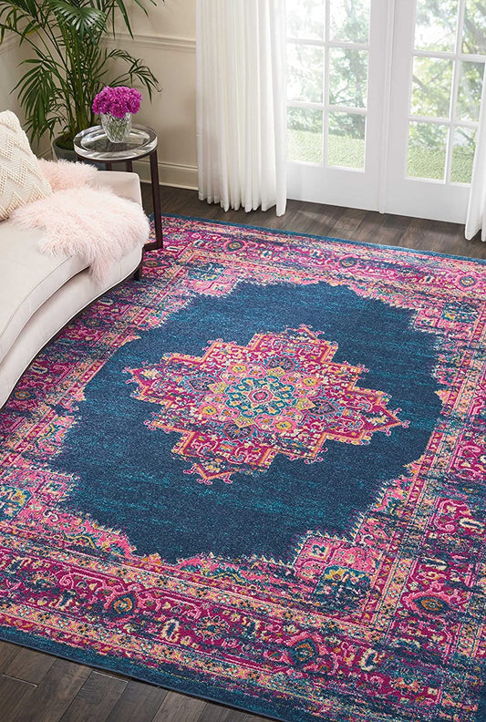 Passion Blue Fuchsia Boho Soft Area Rug
