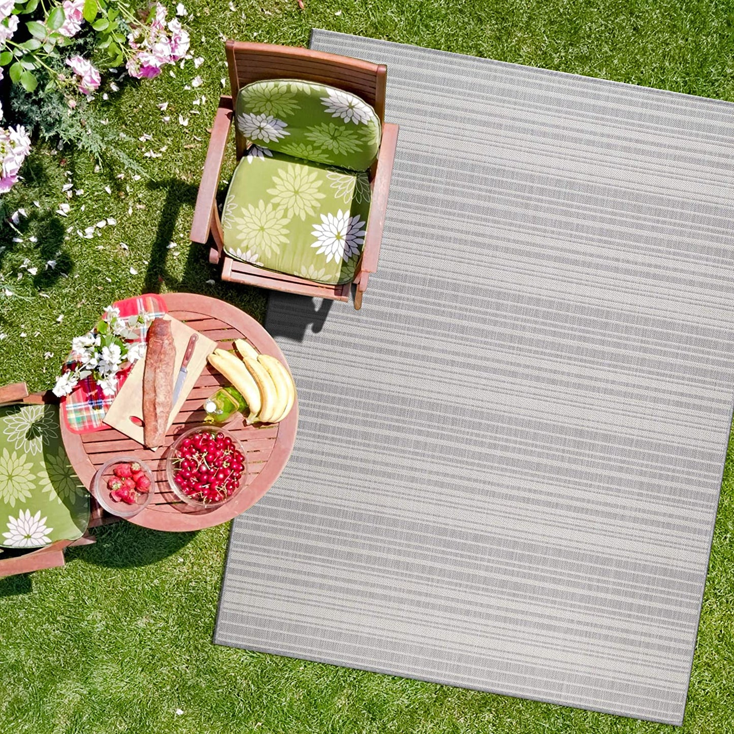 Modern Area Rugs for Indoor Outdoor Stripes Grey / White