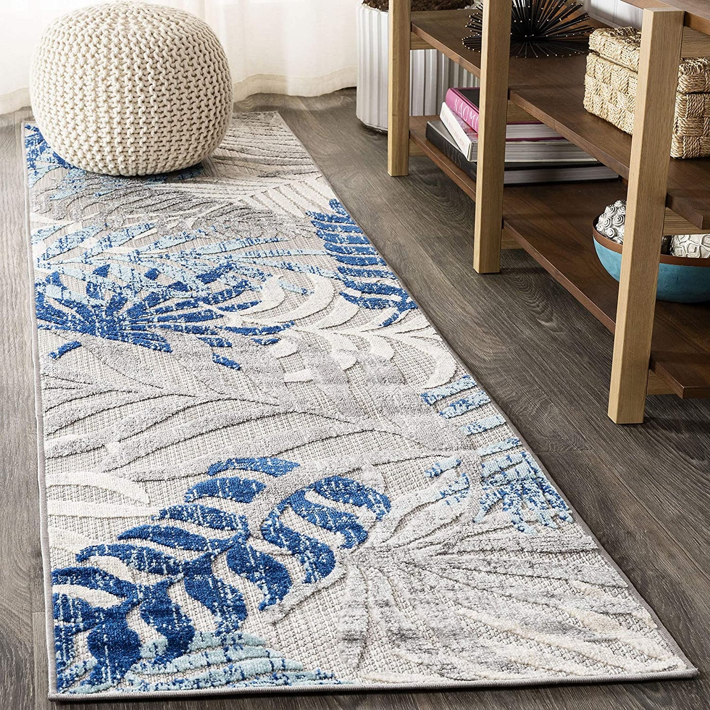 Tropics Palm Leaves Indoor/Outdoor Gray/Blue Area Rug