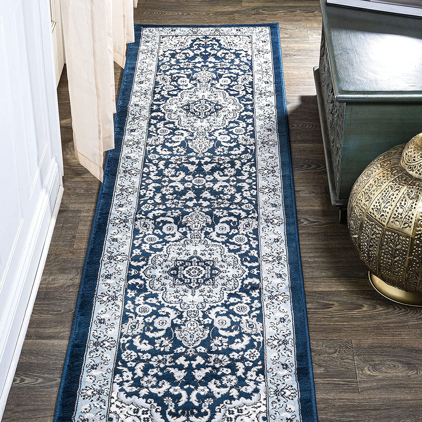 Palmette Modern Persian Floral Soft Area Rug  Blue/Navy