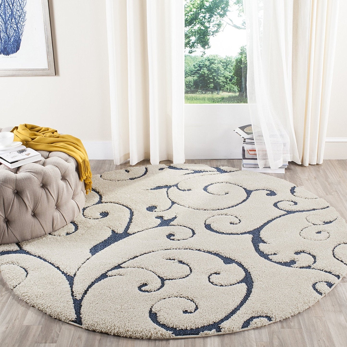 Premium Swirl Thick Plush Cream Blue Shag Rug