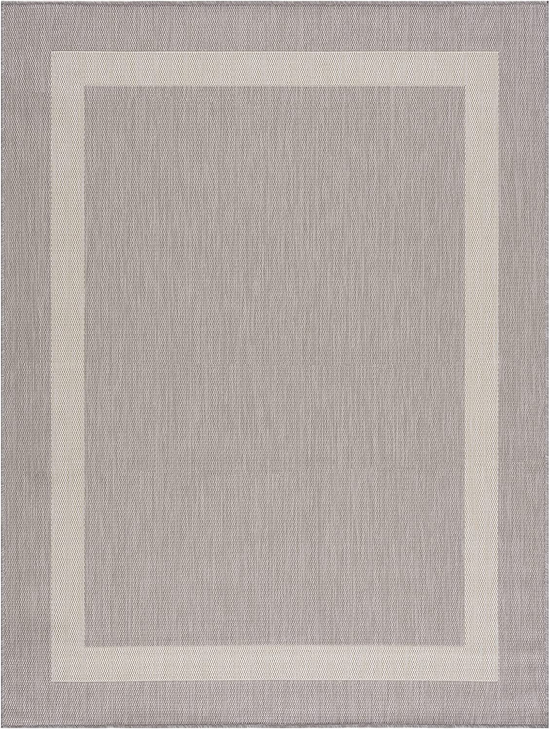 Modern Area Rugs for Indoor/ Outdoor Bordered - Grey / White