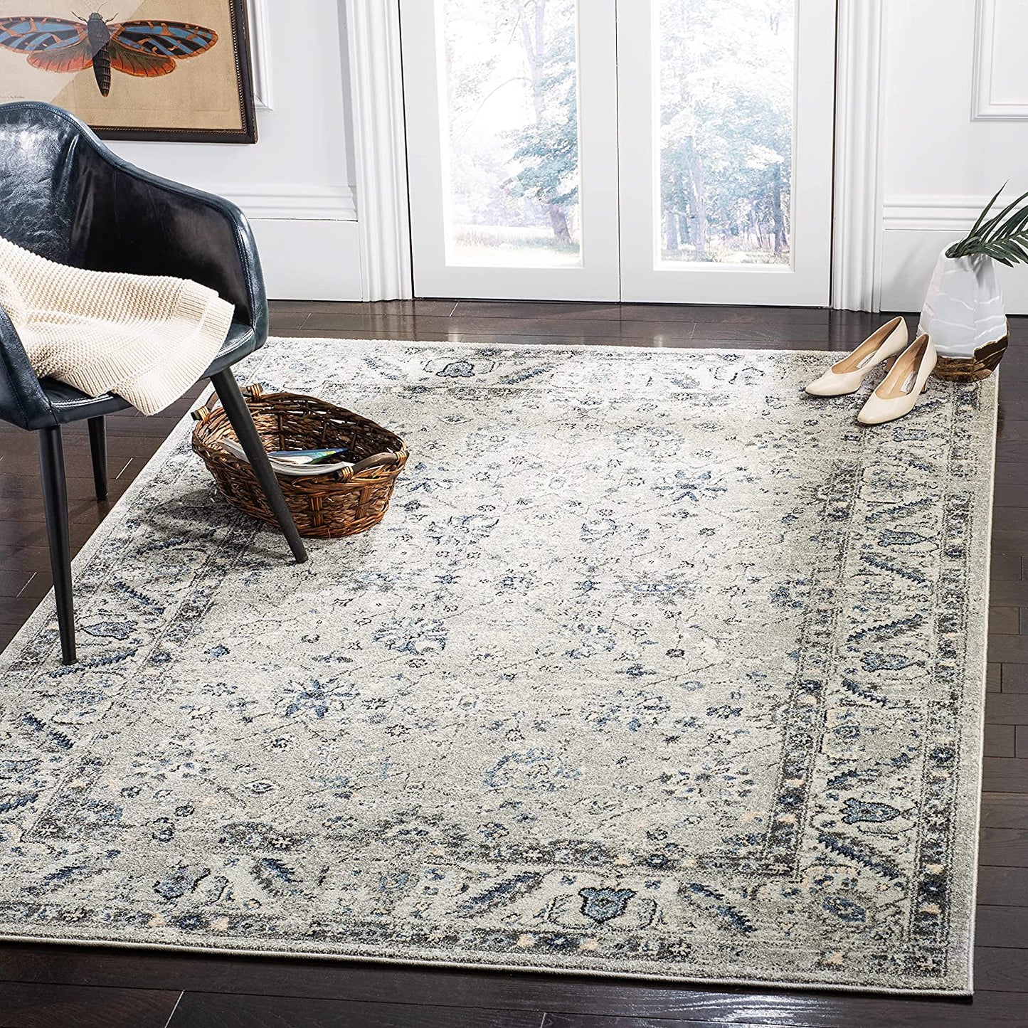 Oriental Distressed Non-Shedding Home Area Rug Grey / Dark Grey