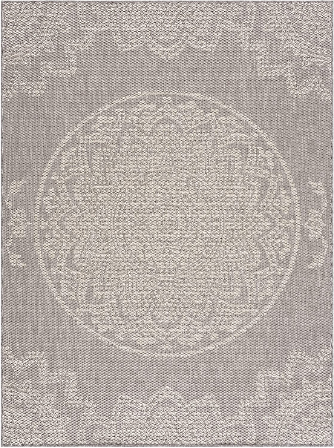 Modern Area Rugs for Indoor Outdoor Medallion - Grey / White
