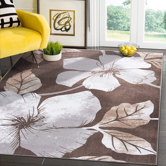 Floral Area Rug - Non Slip Large Flower Carpet for Indoor Soft Area Rugs