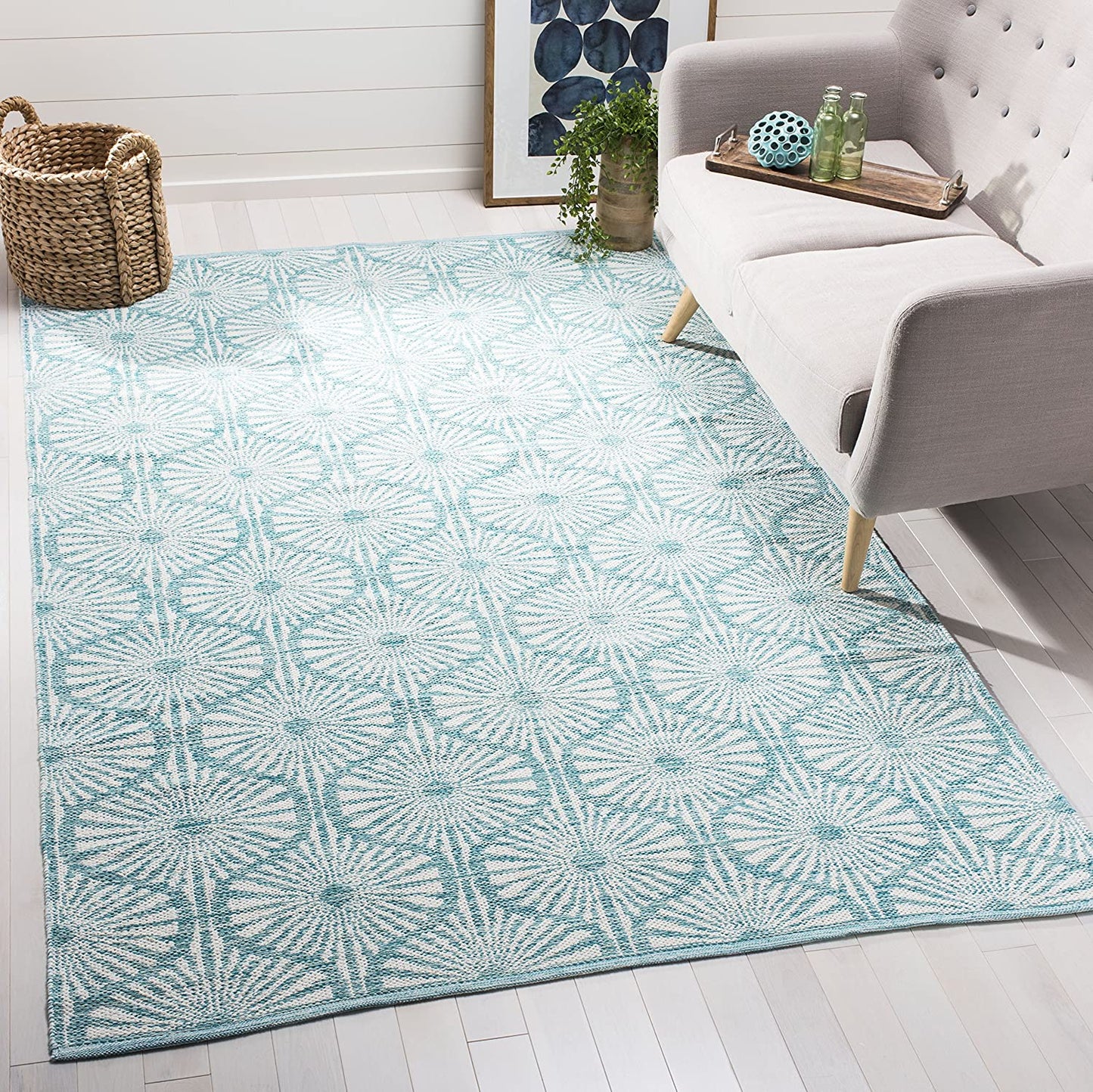 Montauk Collection MTK606H Handmade Cotton Area Rug Aqua / Ivory